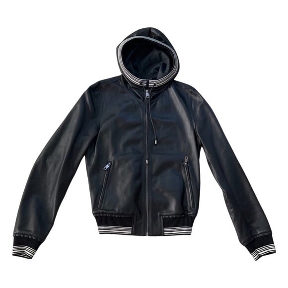 Dolce & Gabbana men's black leather hooded jackets size 46